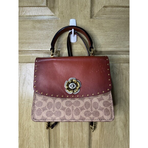 Coach Parker Top Handle Signature Canvas Red/Tan/Black Crossbody Bag/Handbag - Picture 1 of 11